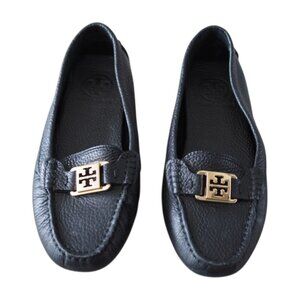 Tory Burch Black Leather Loafers with Gold Accent Kendrick driving loafers Sz 6M